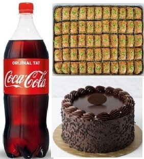 Çikolatalı Yaş Pasta 1 kg Fıstıklı Baklava 1 Litre Cola Menü